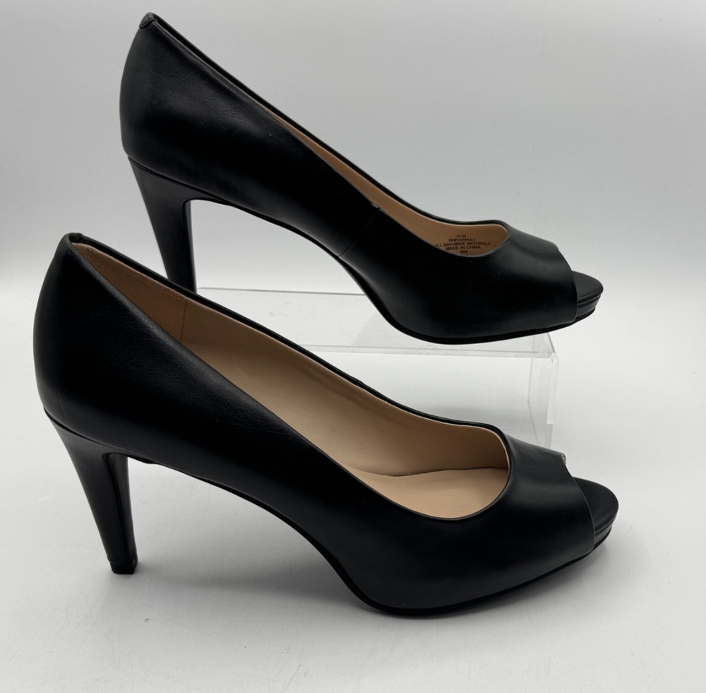 Bandolino Women's Rainaa Peep-Toe Heels Size 9.5M Black Leather, 3 IN Heel, NIB